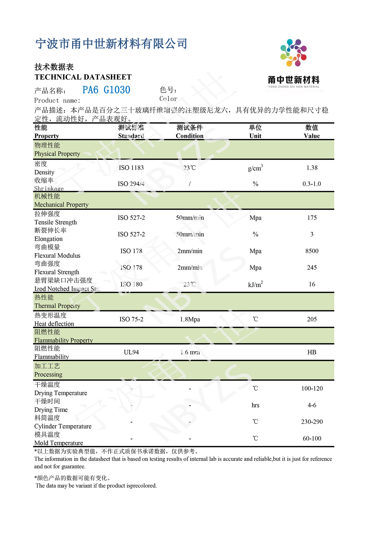 PA6 G1033FA技術(shù)數(shù)據(jù)表